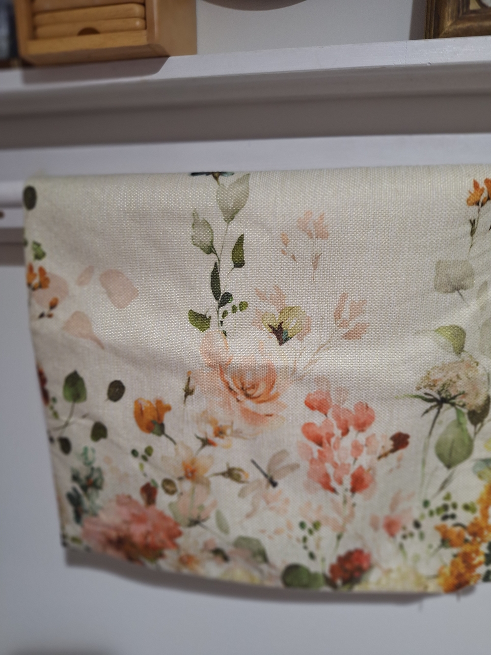 Floral Printed Cotton-Linen Tea Towel - Cream with Peach and Green